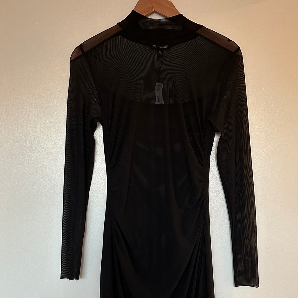 Steve Madden Mesh Black Long Sleeve Midi Dress